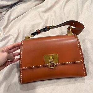 Guess Tan Leather Shoulder Bag with Gold Accents